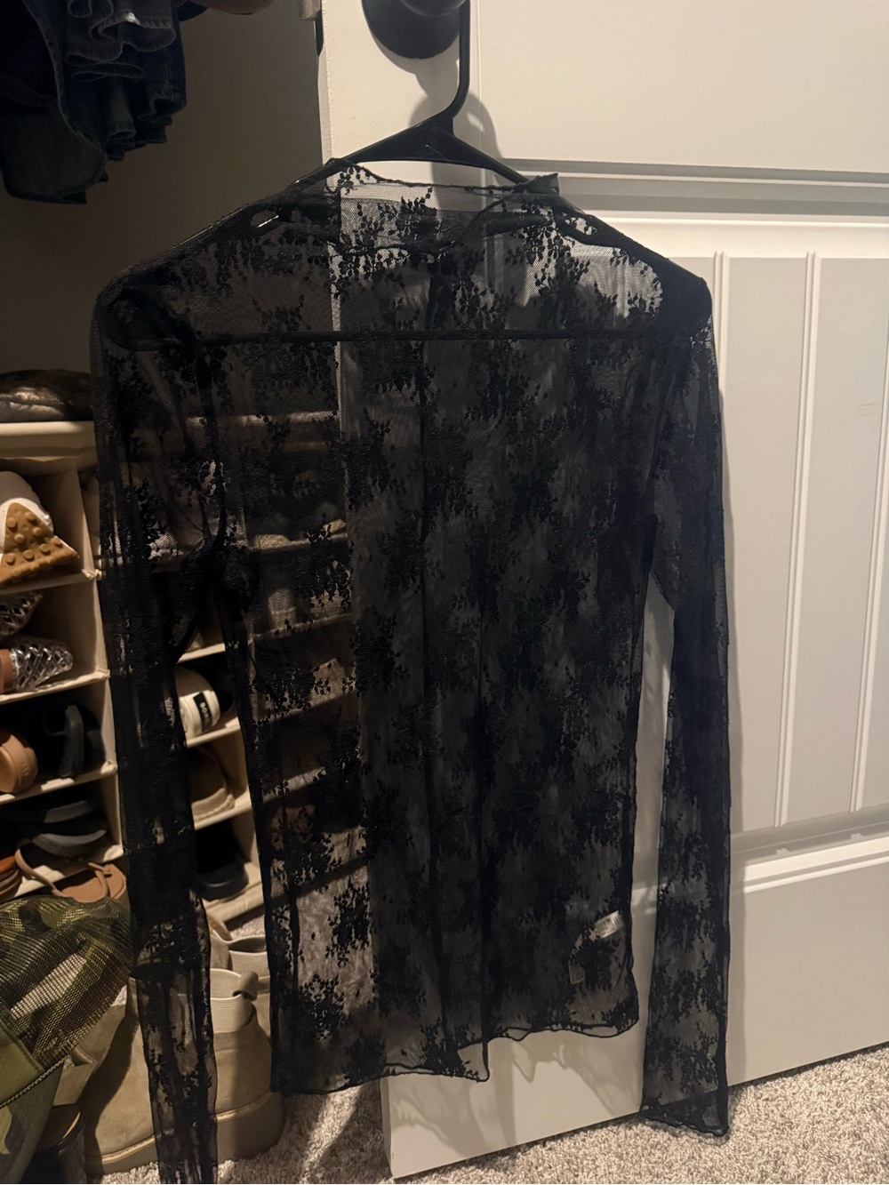 FREE PEOPLE - Sheer Black Lace Long Sleeve Top